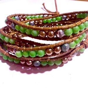 Katie Soleil Green and Brown Beaded Wrap Bracelet From Acosta Rican resort